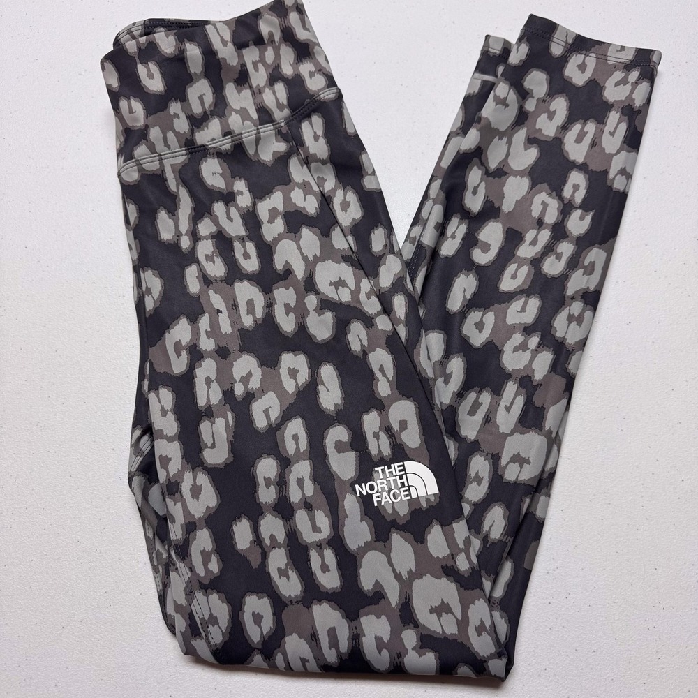 The North‎ Face Leggings Girls Large 14/16 Gray Leopard FlashDry Pocket Athletic